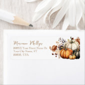 Herfst Bloemen en Pompoenen Waterverf Herfst Etiket (Insitu)