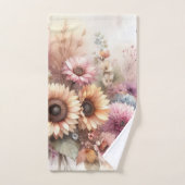 Herfst bloemen en zonnebloemen waterverf pastels bad handdoek (Handdoek)