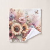 Herfst bloemen en zonnebloemen waterverf pastels bad handdoek (Wasdoekje)