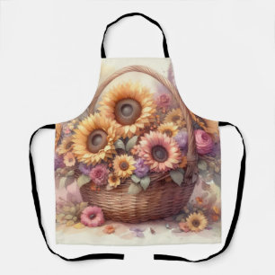 Herfst bloemen en zonnebloemen waterverf pastels schort
