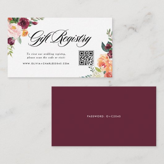 Herfst Bloemen Fall Wedding QR Code Registry Informatiekaartje (Voorkant / Achterkant)