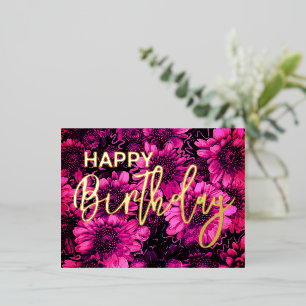 Herfst Bloemen Gelukkige Verjaardag Echt Goud Folie Feestdagen Briefkaart