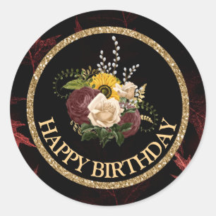 Herfst Bloemen Gelukkige Verjaardag Ronde Sticker