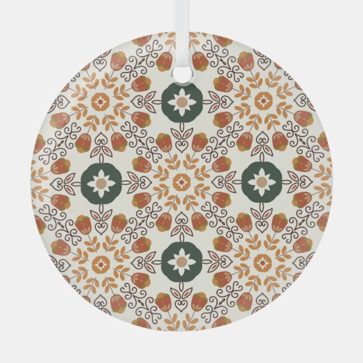 Herfst Bloemen Geometrisch, naadloos. Glas Ornament (Voorkant)