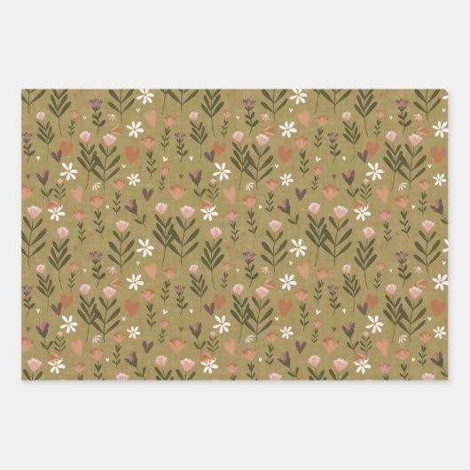 Herfst Bloemen & Gestreepte Gift Wrap Inpakpapier Vel (Voorkant 2)
