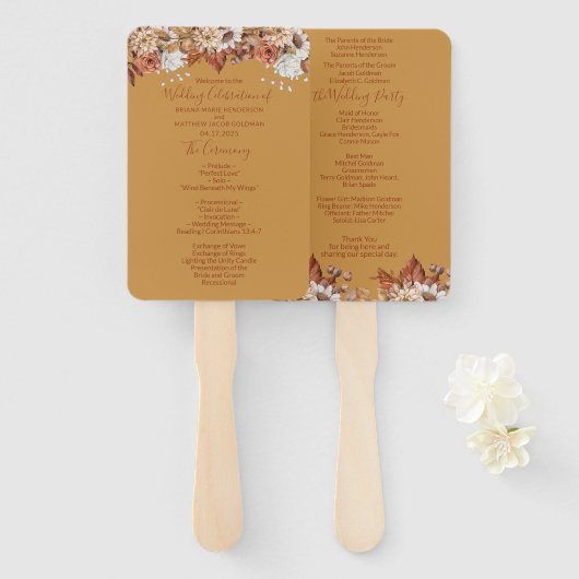 Herfst Bloemen Goud Bruiloft Hand Fan Handwaaier (Voorkant en achterkant)