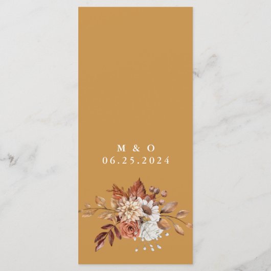 Herfst Bloemen Goud Bruiloft Menu (Achterkant)