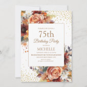 Herfst Bloemen Goud Glitter 75ste Verjaardag Kaart (Voorkant)