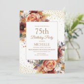 Herfst Bloemen Goud Glitter 75ste Verjaardag Kaart (Staand voorkant)