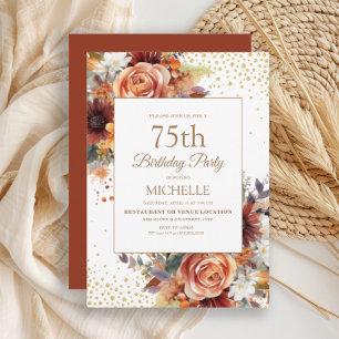 Herfst Bloemen Goud Glitter 75ste Verjaardag Kaart
