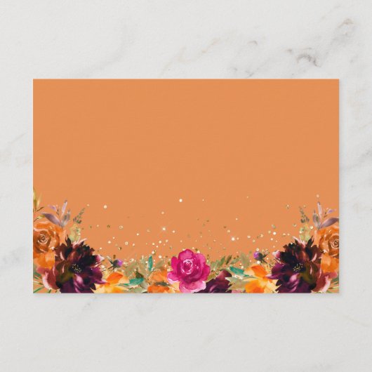 Herfst Bloemen Goud Glitter Verbrande Sinaasappel Informatiekaartje (Achterkant)