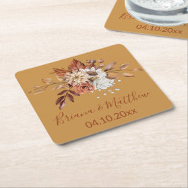 Herfst Bloemen Gouden Vierkant Papier Onderzetter