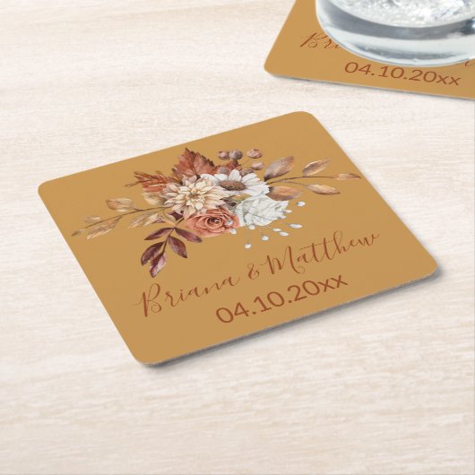 Herfst Bloemen Gouden Vierkant Papier Onderzetter (Schuin)