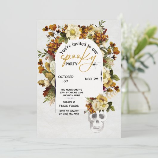 Herfst Bloemen Halloween Party uitnodiging (Staand voorkant)