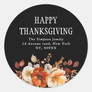 Herfst Bloemen Happy Thanksgiving Adres Ronde Sticker