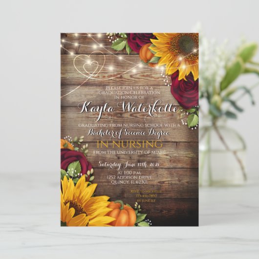 Herfst Bloemen Herfst Afstuderen Uitnodiging (Staand voorkant)