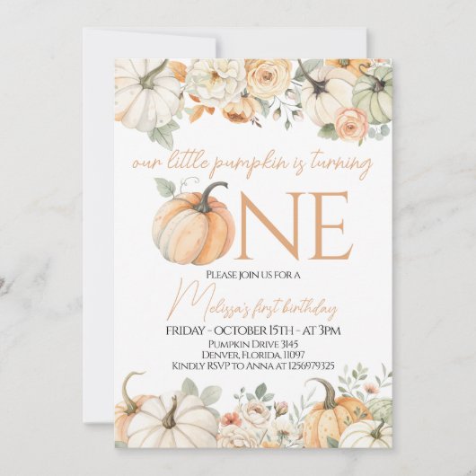 Herfst Bloemen Herfst Baby Meisje Party Uitnodigen Kaart (Voorkant)