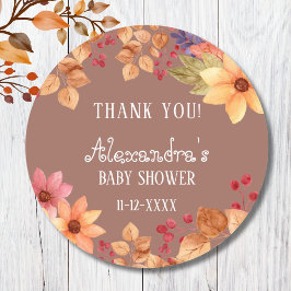 Herfst Bloemen Herfst Baby shower Dank u Ronde Sticker