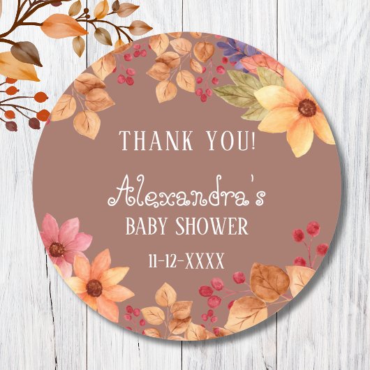 Herfst Bloemen Herfst Baby shower Dank u Ronde Sticker