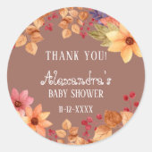Herfst Bloemen Herfst Baby shower Dank u Ronde Sticker (Voorkant)