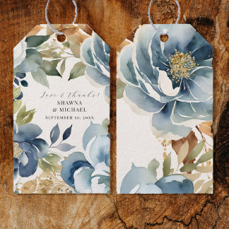 Herfst Bloemen Herfst bladeren Blauw Modern Bruilo Cadeaulabel