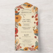 Herfst bloemen herfst bruiloft all in one uitnodiging (Binnen)