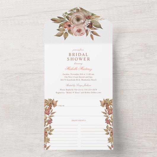 Herfst Bloemen Herfst Vrijgezellenfeest en Recept All In One Uitnodiging (Binnen)