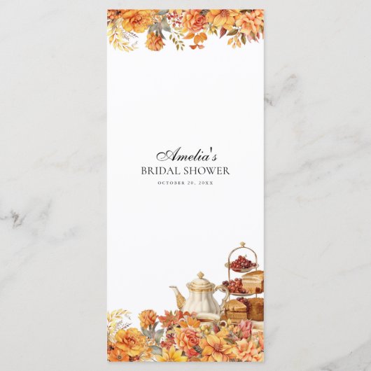 Herfst Bloemen Herfstmiddag Tea Party Menu (Achterkant)