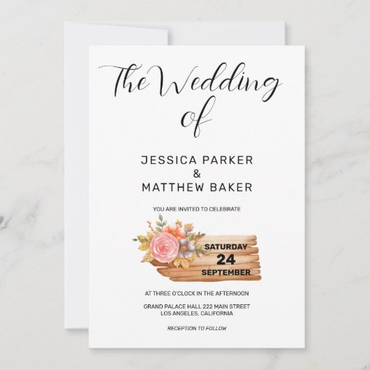 Herfst Bloemen & Hout Bruiloft Kaart (Voorkant)