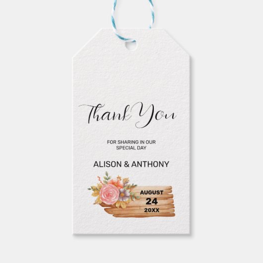 Herfst Bloemen & Hout Teken Cadeaulabel (Voorkant)