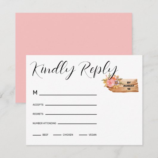 Herfst Bloemen & Hout Teken RSVP Kaartje (Voorkant / Achterkant)