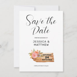 Herfst Bloemen & Hout Teken Save The Date