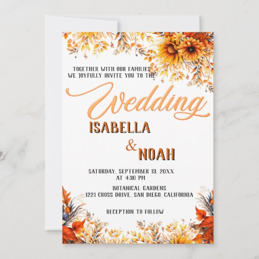 Herfst Bloemen Huwelijk in het seizoen / Boho bloe Kaart (Voorkant)