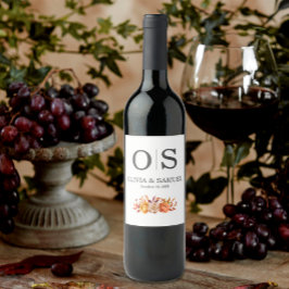 Herfst Bloemen Huwelijk Monogram Personaliseren Fl Wijn Etiket