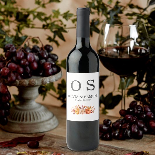 Herfst Bloemen Huwelijk Monogram Personaliseren Fl Wijn Etiket