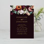 Herfst Bloemen Huwelijk Repetitie Diner Goud Folie Uitnodiging (Staand Voorkant)