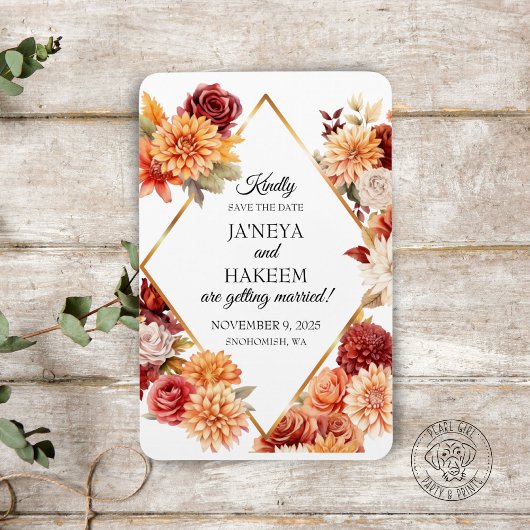 Herfst Bloemen Huwelijk Save the Date Magnet Magneet