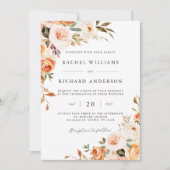 Herfst Bloemen Huwelijksuitnodiging Perzik Sinaasa Kaart (Voorkant)