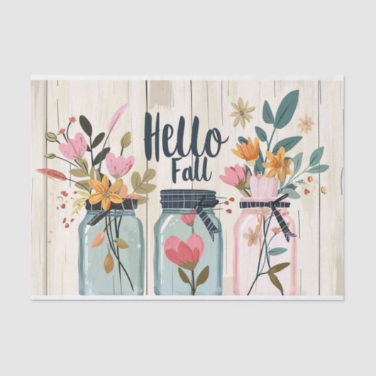 Herfst Bloemen in Mason Jars Decoupage Tissuepapier (Voorkant)