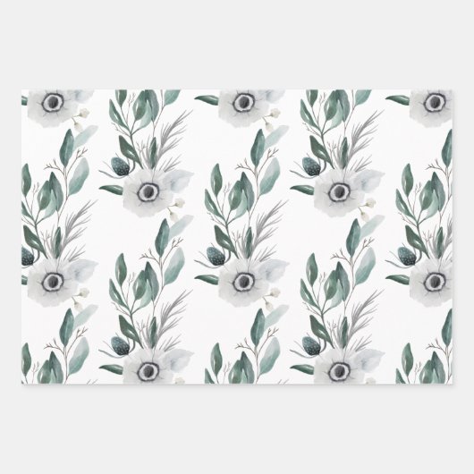 Herfst Bloemen Inpakpapier Vlak Vel Set van 3 (Voorkant)