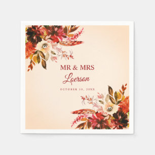 Herfst Bloemen Ivoor Blush Mr & Mrs Wedding Servet