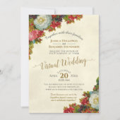  Herfst Bloemen Ivoor & Gold Virtual Wedding Kaart (Voorkant)