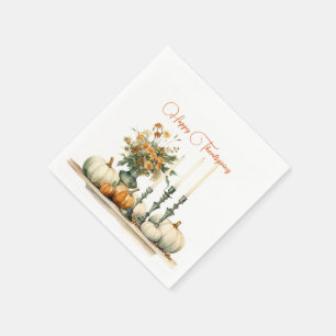 Herfst Bloemen Kaarsen & Pompoenen Happy Thanksgiv Servet