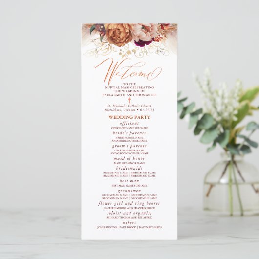 Herfst Bloemen Katholiek Huwelijksprogramma met mi (Staand voorkant)