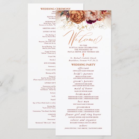 Herfst Bloemen Katholiek Huwelijksprogramma met mi (Voorkant / Achterkant)