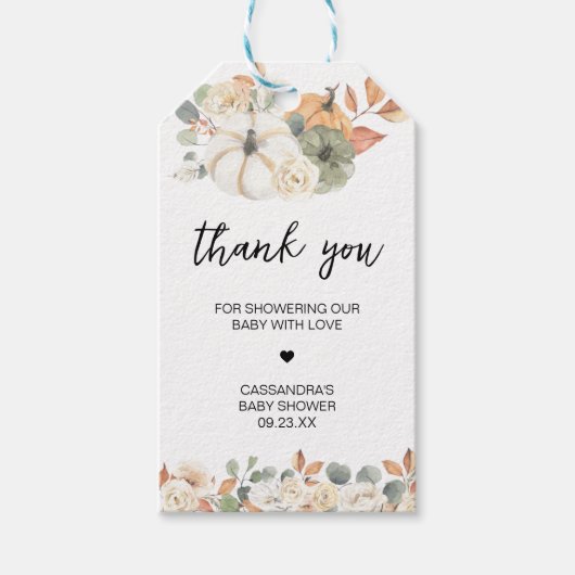 Herfst Bloemen Kleine Pompoen Baby shower Favor Ta Cadeaulabel (Voorkant)