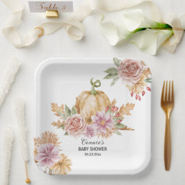 Herfst Bloemen Kleine Pompoen Baby shower Papieren Bordje