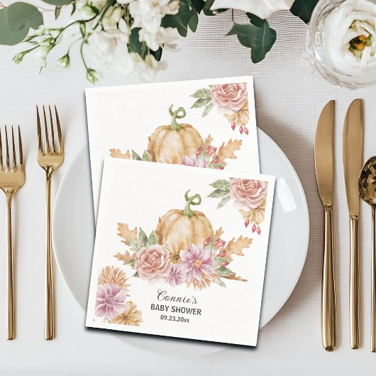 Herfst Bloemen Kleine Pompoen Baby shower Servet