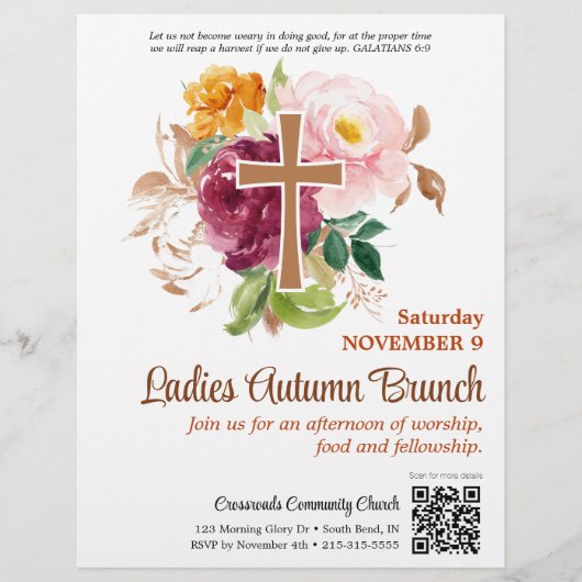 Herfst Bloemen Kruis Kerk Dames Brunch Flyer (Voorkant)