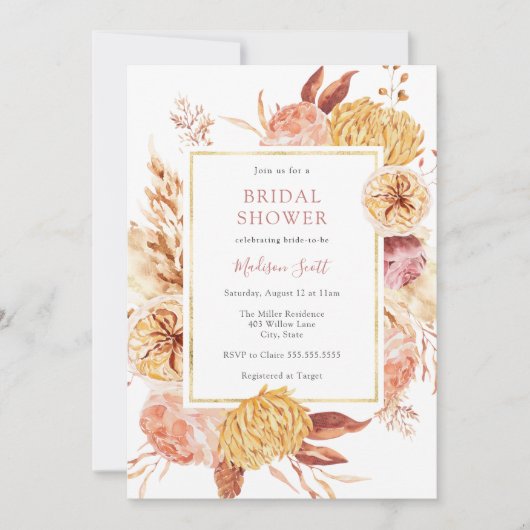 Herfst Bloemen Lijst Bruidsdouche Uitnodiging (Voorkant)
